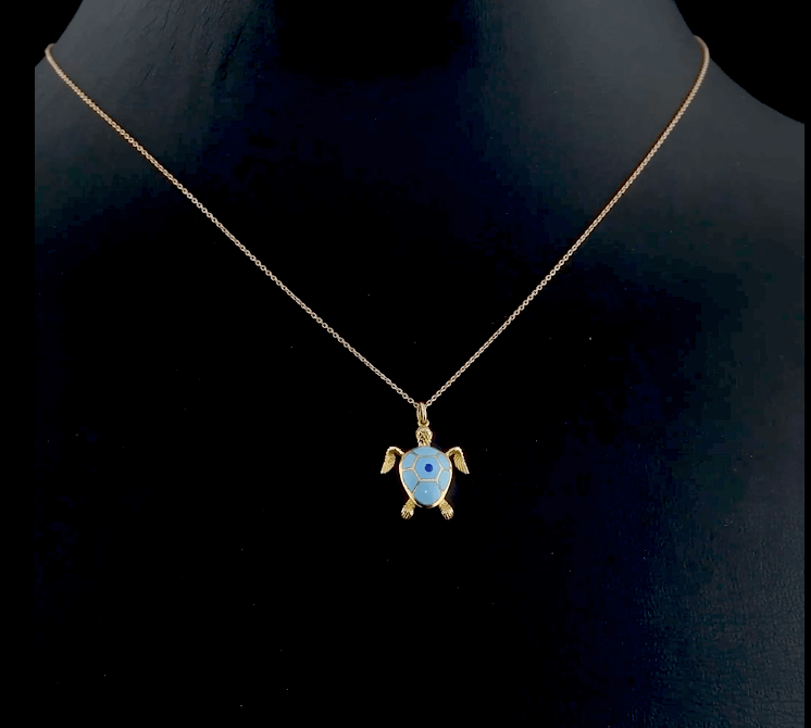 Blue Enamel Turtle Necklace